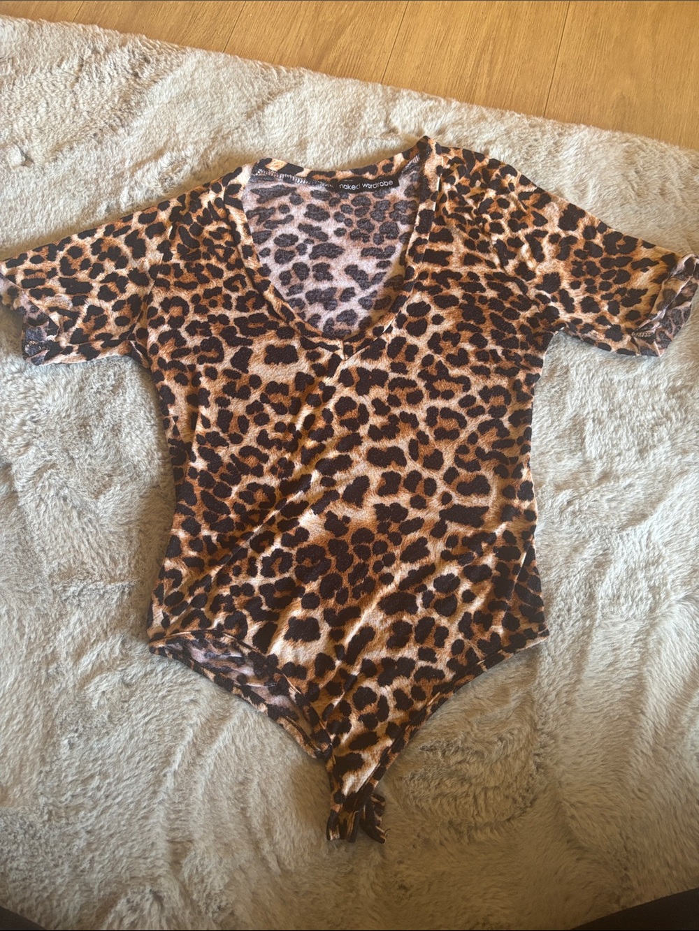 naked wardrobe Leopard Print V-Neck Bodysuit - Brown & Black